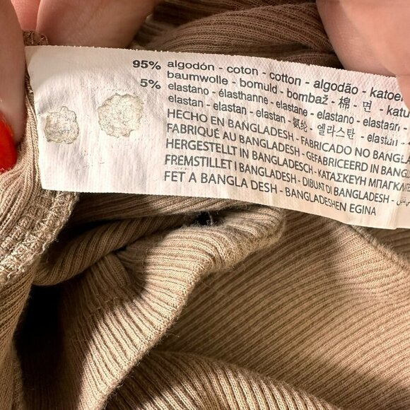 2/$30 Zara Tan Caramel Square Neckline Ribbed Crop Top Long Sleeves Size Large - Picture 13 of 14